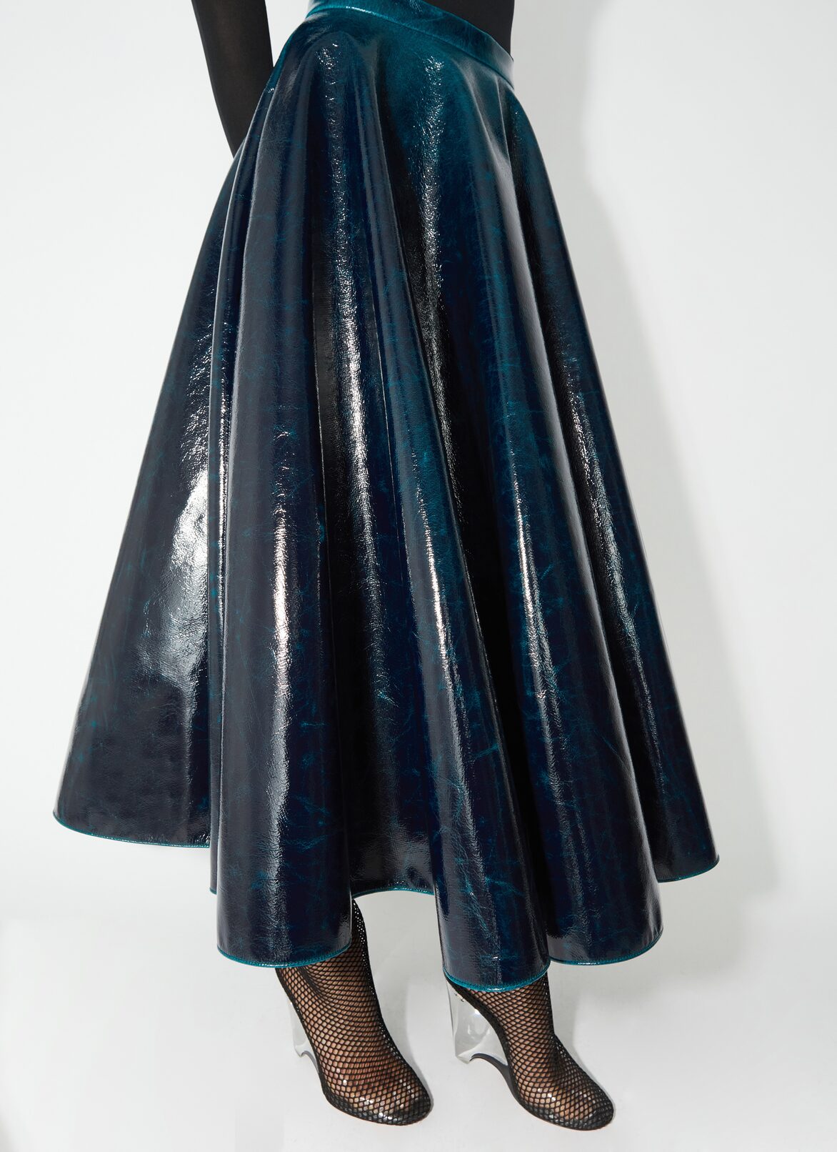 Mirror wool midi skirt ALAÏA PETROL BLUE MIRROR WOOL MIDI SKIRT